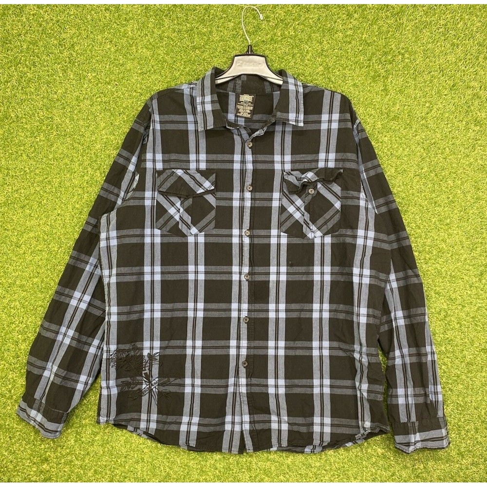 MMA Elite Flannel Long Sleeve Shirt Mens 2XL Cyber Y2K Grunge Skull Cross Punk